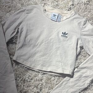 Adidas Women's Off-White Long Sleeve Crop Top